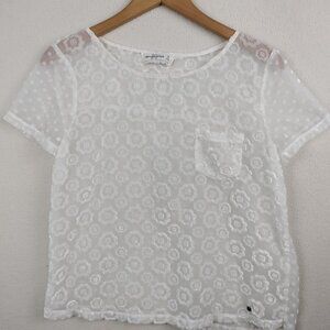 Abercrombie & Fitch White Shear Fairy Top Womens M Floral Gauzy Cottagecore Y2K